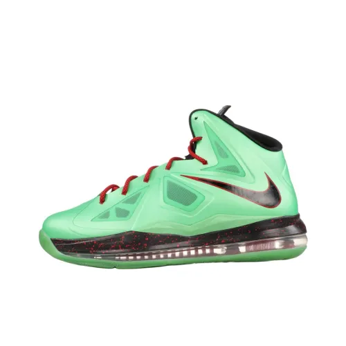 Nike Lebron 10 Противоскользящие Устойчивые к истиранию Высокие Детские Баскетбольные Кроссовки Зеленые Подростки