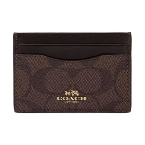 COACH Карточный кейс с покрытием из холста кожа клатч кошелек для монет с держателем для карт женский коричневый и черный