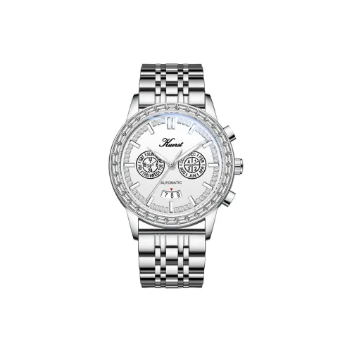 KUERST Автоматический Механический Механизм Стальной Ремешок Часы Мужские Белый Циферблат