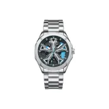 Серебряный корпус, синий циферблат, серебряный стальной браслет