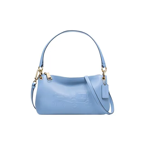 COACH Сумка через плечо из крупнозернистой текстуры большая женская сумка из денима синего цвета