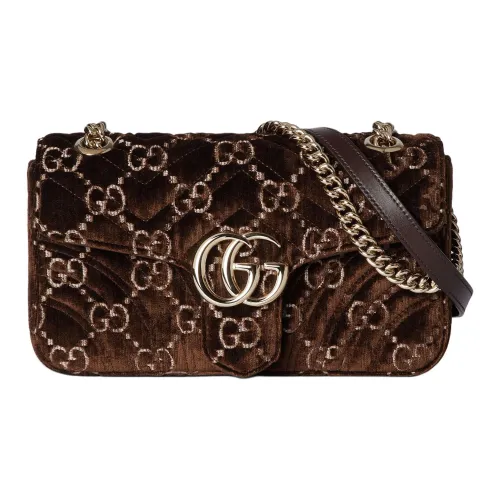 GUCCI GG Marmont Вельвет Сумка через плечо Сумка на плечо Маленькая Женская Коричневая