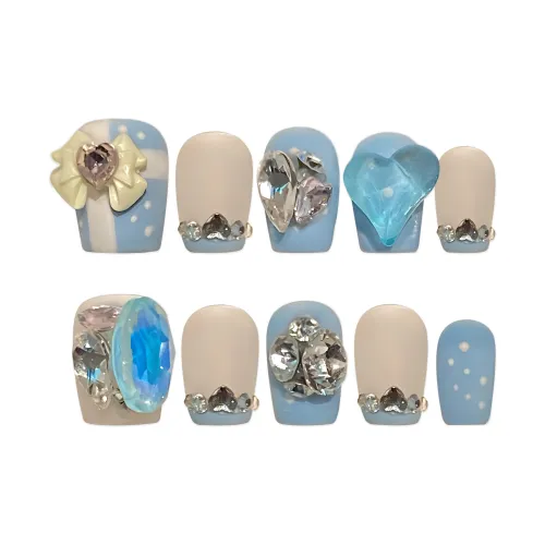 Песня Биография Pure And Ледяной Прозрачный синий Лак для ногтей Осветляющий Handcrafted False Nail 15 мм Короткий LADDER