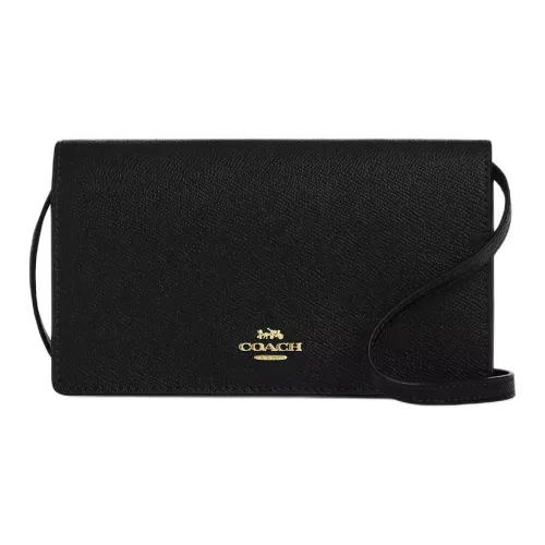 COACH Anna Крестообразная текстура Кожа Сумка через плечо Сумка на плечо Мини Женская Черная