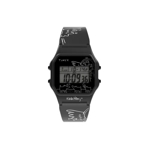 TIMEX Keith Haring Наручные часы Кварцевый механизм Смольный ремешок 34 мм Черный циферблат Женские часы