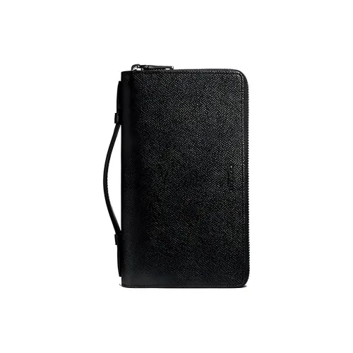 COACH Double Zip Wallet из ПВХ с кожаными вставками клатч унисекс черный