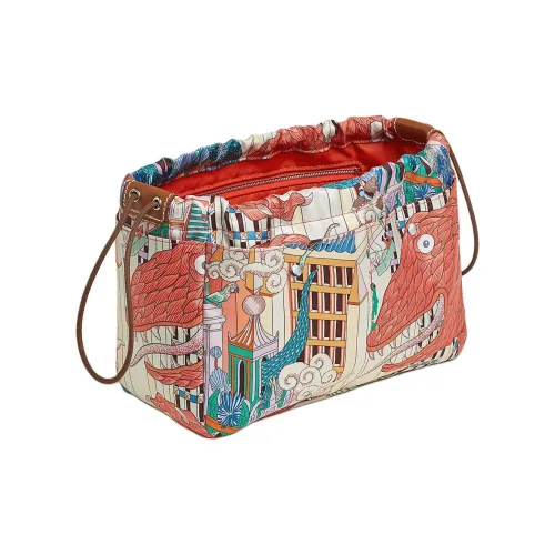 HERMES Fourbi Шелк с BARENIA Телячья кожа Сумка Женские Апельсин Многоцветный