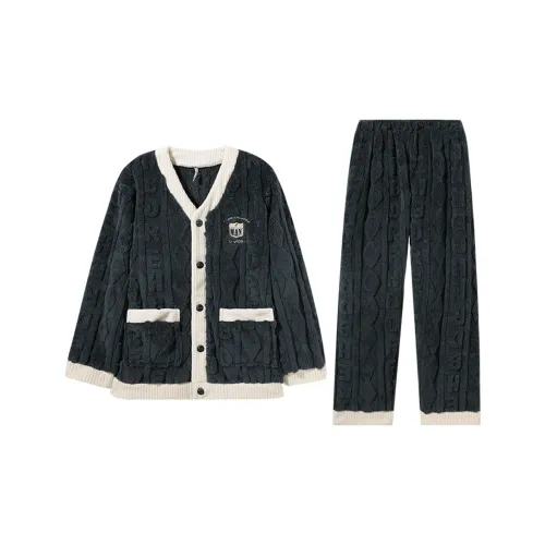 DAERLI Coral Fleece Cardigan Thermal Pajama Set Men's Black DAERLI Коралловый флис Кардиган Термальный Комплект пижам Мужской Черный