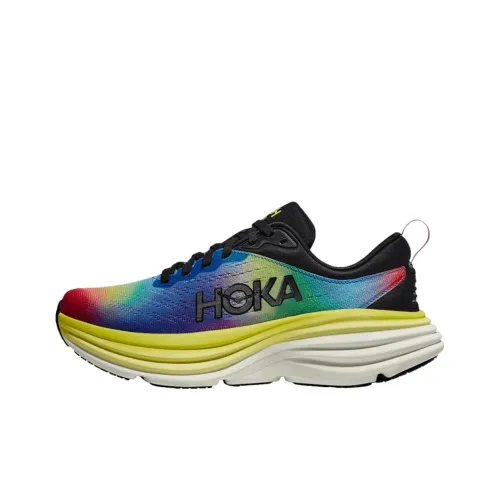 HOKA ONE ONE Bondi 8 Slip-resistant Abrasion-resistant Low-top Беговые кроссовки Мужские Черный Синий Желтый