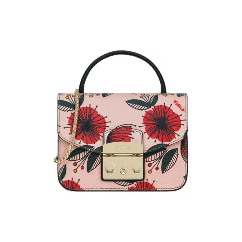 Furla Metropolis Collection Коровья кожа Маленькая квадратная сумка Сумка на одно плечо Мини женская Светло-розовая