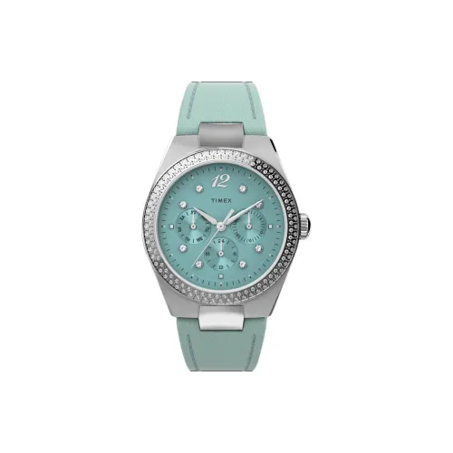 TIMEX Наручные часы Кварцевый механизм Кожаный ремешок 38 мм Зеленый циферблат Женские часы