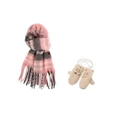 Set из 2 предметов (Вязаные перчатки + Серо-розовый шарф)