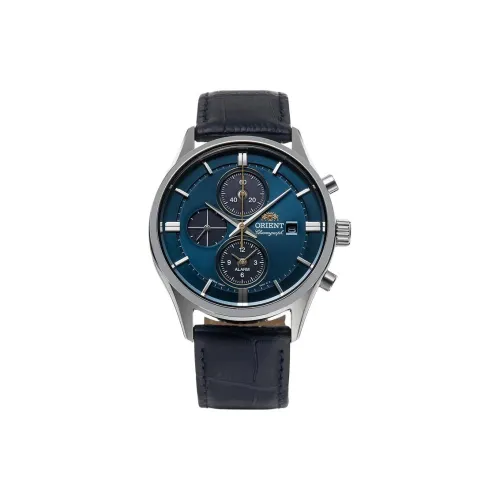 ORIENT Солнечный кварцевый механизм кожаный ремешок часы 42,9 мм мужские синий циферблат