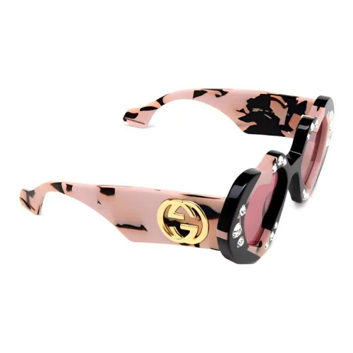 GUCCI Кристалл Переработанный Ацетат Нерегулярная Форма Солнцезащитные Очки Женские Светло-Коричневый