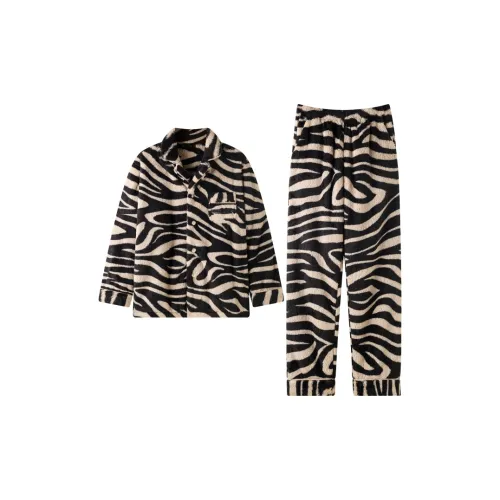 MEONSILL Пижамный комплект Мужской Абрикос Черный с Зебровым узором