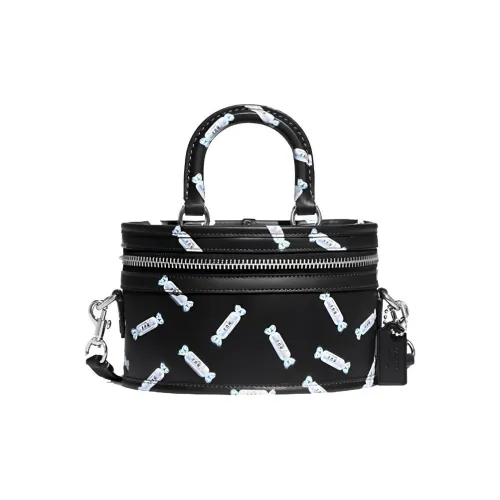 COACH Baymax Rabbit Collaboration Trail Leather Box Makeup Bag Women's Black