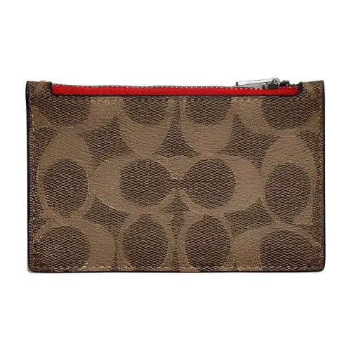 COACH Карточный чехол Холст коровья кожа кошелек для монет держатель для карт Унисекс Черный Красный