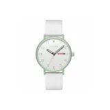 Белый циферблат, зеленый ободок, белый резиновый ремешок