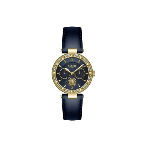 VERSUS Наручные часы Кварцевый механизм Кожаный ремешок 36 мм Синий циферблат Женские часы