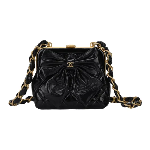 CHANEL Лакированная кожа Тисненая овечья шкура Сумка через плечо Женская Черная