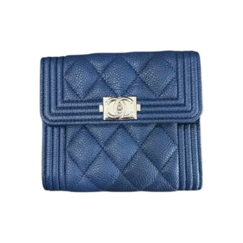 CHANEL Телячья кожа Кошелек Маленький Унисекс Синий