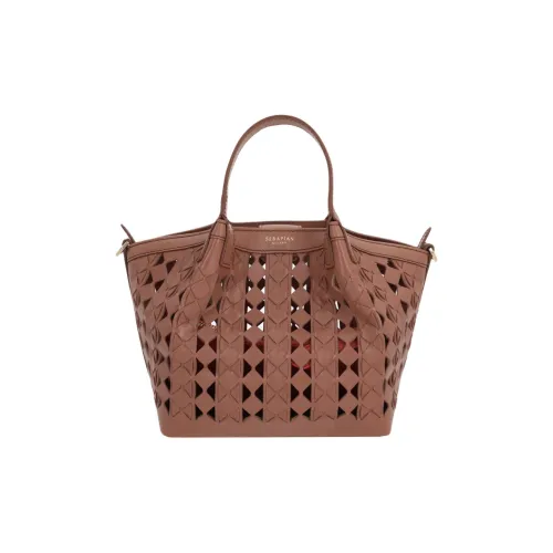 Serapian Lambskin Tote Bag Shopping Bag Women's Tan Coral Red