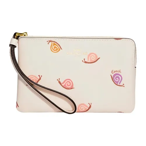 COACH Corner Zip Гладкая кожа с покрытием Холст Картхолдер Запястье Сумка Клатч Женский Мел Белый