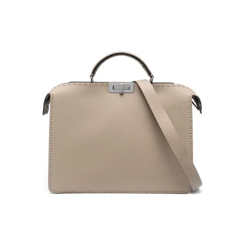 FENDI Peekaboo ISeeU Телячья кожа Тоут Сумка Сумка для покупок Сумка через плечо Сумка среднего размера Мужская Тауповая