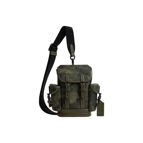 COACH Hitch Покрытый холст Сумка через плечо Мини Мужской Камуфляж Зеленый