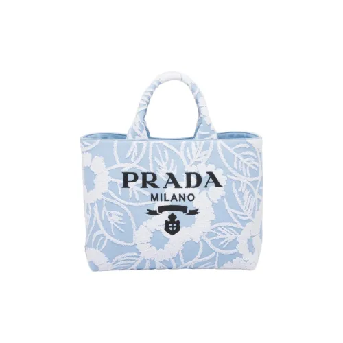 PRADA Ткань с кожаными вставками акценты тоут сумка для покупок сумка женская синий белый многоцветный