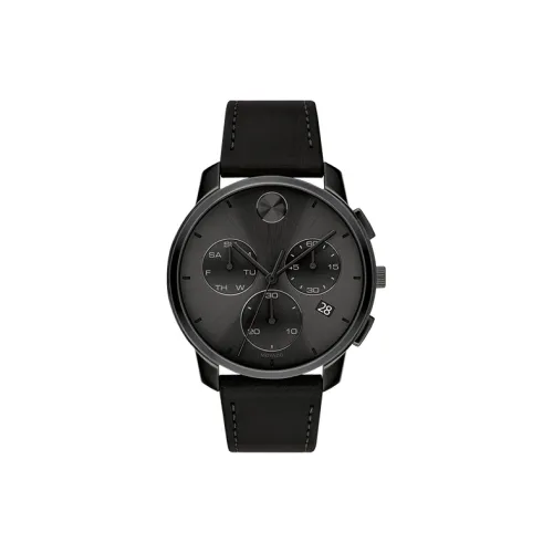 MOVADO Кварцевый механизм Мужские часы Часы 42 мм Черный циферблат Корпус из нержавеющей стали Ремешок из коровьей кожи