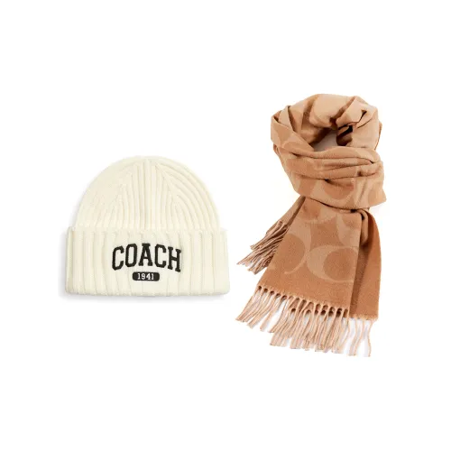 COACH Овечья шерсть Шапка-бини Кашемировый Шарф Комплект Унисекс