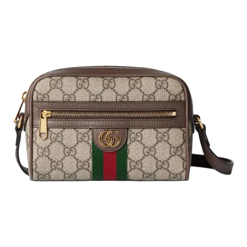 GUCCI Ophidia GG Supreme Холст Плечевая Сумка Мини Женский Бежевый и Темно-Коричневый