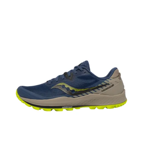 Saucony Slip-resistant Abrasion-resistant Low-top Trail Running Shoes Men's Blue Brown Сaucony Противоскользящие Износостойкие Низкие Кроссовки для Беговых Трасс Мужские Синий Коричневый