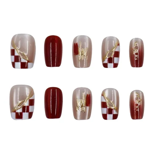 MAXFINE Позолоченный Бургунди Коробка False Nail Короткий Квадратный Красный Градиент 14 мм 10 шт Набор