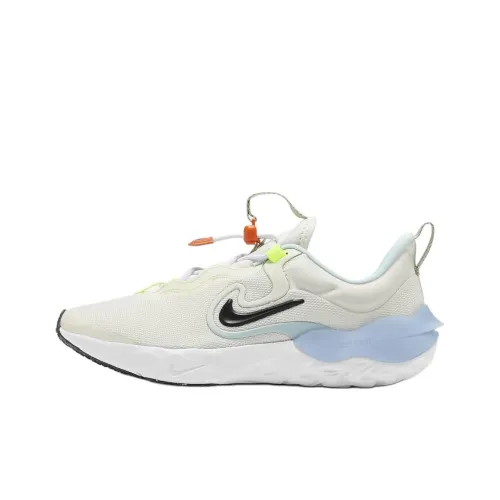 Nike Run Flow Детские беговые кроссовки Низкий Топ Парус Белый/Черный/Белый/Glacier Blue/Неон Желтый/Horizon Зеленый Унисекс