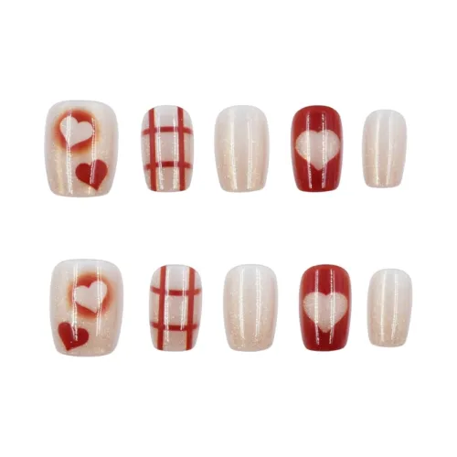 MAXFINE Клетчатый Cut Out Сердце False Nail Короткий LADDER Короткий Квадрат Красно-белый Jump Цвет 14mm