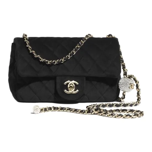 CHANEL Small Gold Ball Classic Flap CF Велюр Сумка через плечо Женская Черная