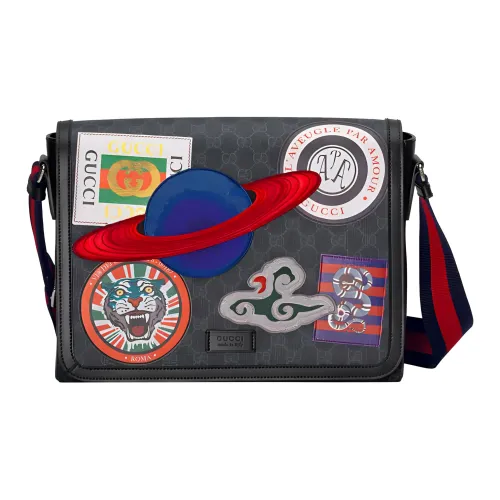 GUCCI Canvas Сумка из холста с кожаными вставками Сумка через плечо Сумка для доставки Мужская Черная Серая Многоцветная