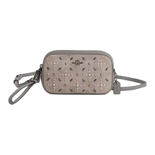 COACH Sadie Полированная кожа с текстурой личи кожа сумка через плечо маленькая женская фотиния серый