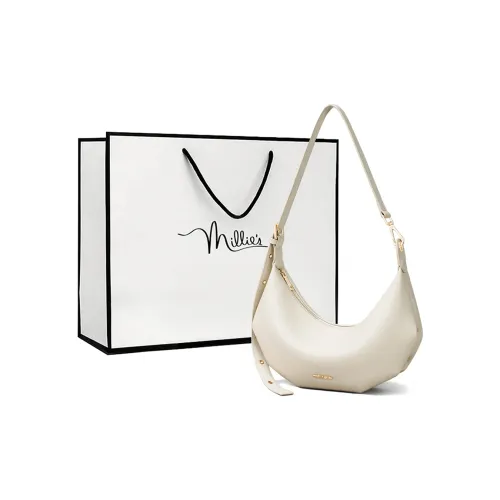 MILLIE'S Коровья кожа с синтетической кожей Полумесяц Сумка Сумка через плечо Сумка на плечо Стандартная Женская Белая Черная