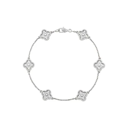 Van Cleef Arpels Alhambra Four Leaf Lucky Series 18К Белое золото Браслеты Женское серебро