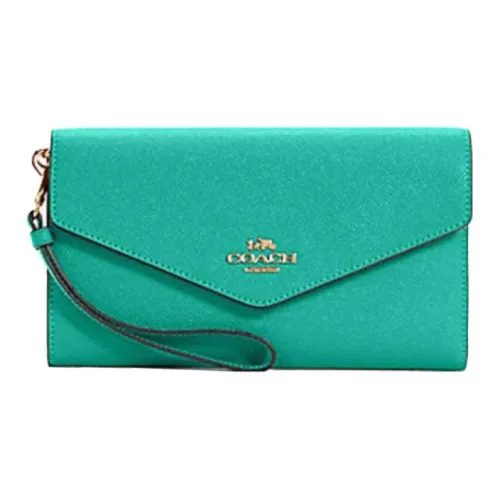 COACH Travel Wallet Крестообразная текстура Кожа Держатель для карт кошелек Женские Изумрудно-зеленый