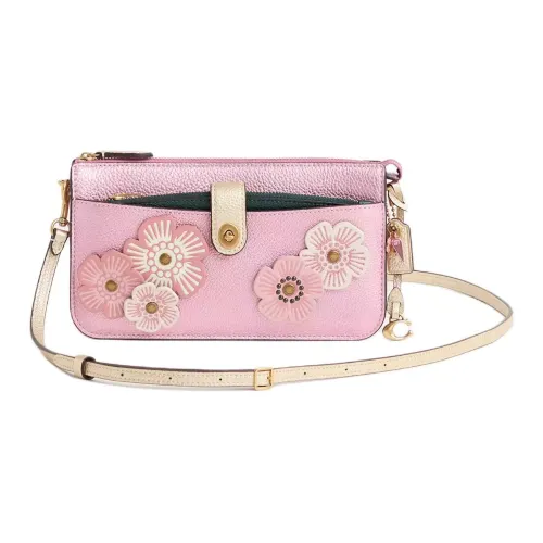 COACH NOA Pebble Кожа Плечевая Сумка Маленькая Женская Металлический Розовый Многоцветный