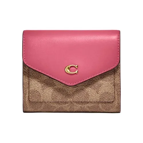 COACH Wyn Кожа Кошелек Маленький Женский Розовый и Коричневый с Монограммой
