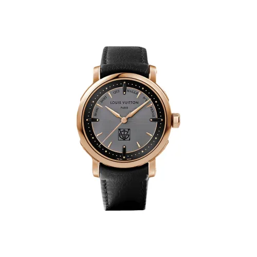 LOUIS VUITTON Часы Автоматический Механический Механизм Коровья Кожа Ремешок 39 мм Серый Циферблат Унисекс