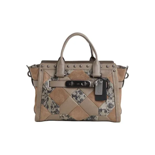 COACH Swagger Кожа Одно плечо Сумка Большая Женская Темно-металлик