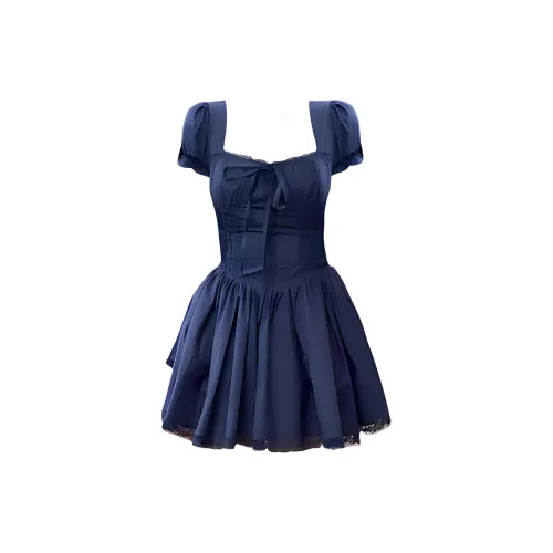 Короткий рукав платье женское темно-синий синий и темно-синий тон