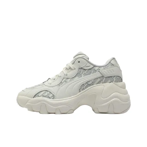 PUMA Pulsar Wedge Износостойкий и Легкий Низкий Топ Кроссовки с Толстой Подошвой Женские Белые Серые Серебряные