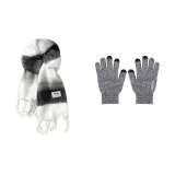 Перчатка из фотинии серого цвета + черно-белый шарф